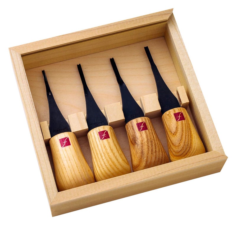 FLEXCUT Carving Tools, Mini Palm Gouges for Detailed Carving, Ash Hardwood Handles and Carbon Steel Blades, Set of 4 (FR604) - Image 1